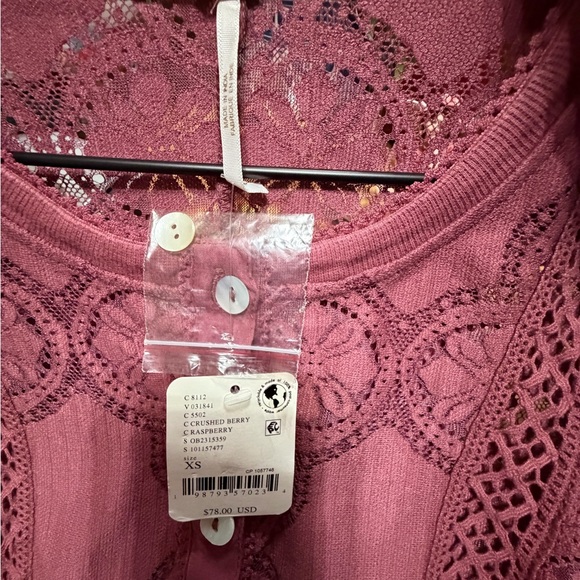FP Movement by Free People Lace Button-Up Top - Burgundy - Picture 3 of 3